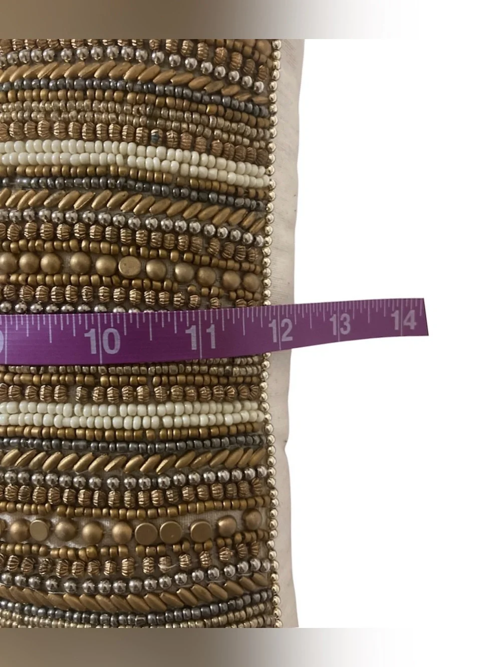 Pier 1 Beaded Metallic Decorative Throw Accent Pillow Boho Glam Cotton Linen